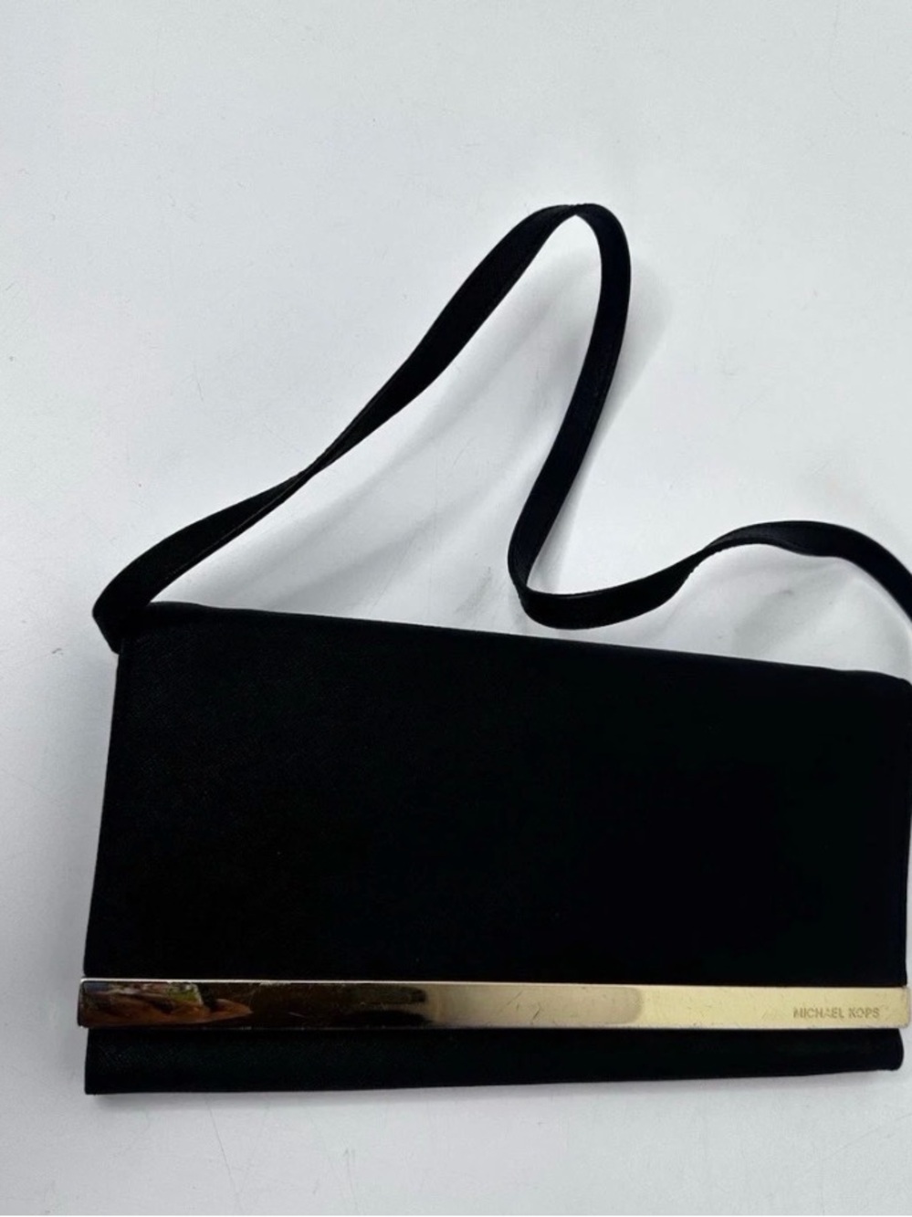 Michael Kors Black Shoulder Clutch with Gold Bar